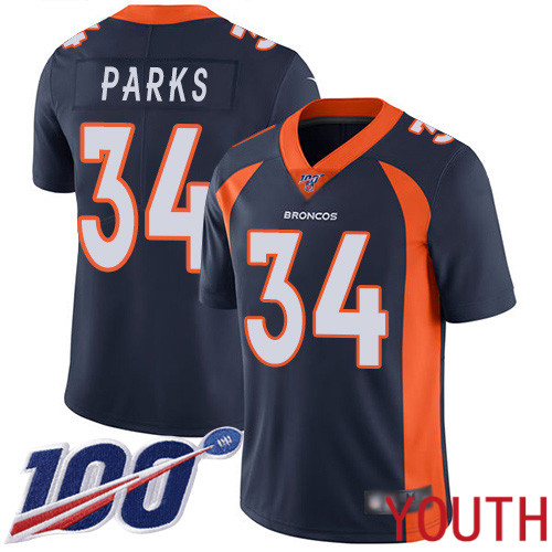 Youth Denver Broncos #34 Will Parks Navy Blue Alternate Vapor Untouchable Limited Player 100th Season Football NFL Jersey